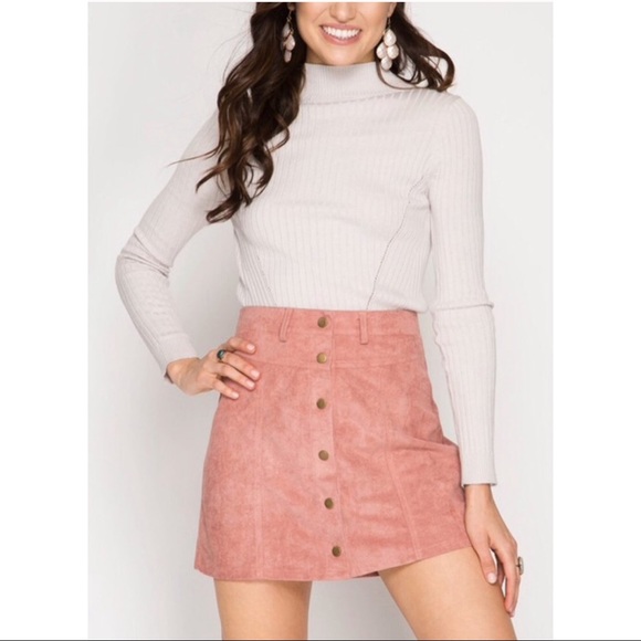 Boutique Dresses & Skirts - Faux Suede Button Down Mini Skirt